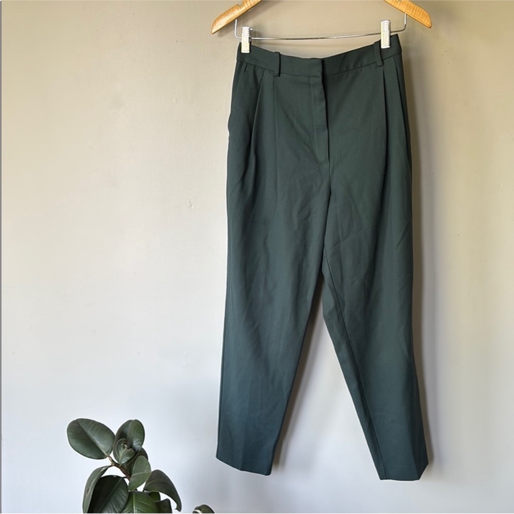 Aritzia Babaton Vogue Wool Trousers High Waist Pleated Blue Green Pants